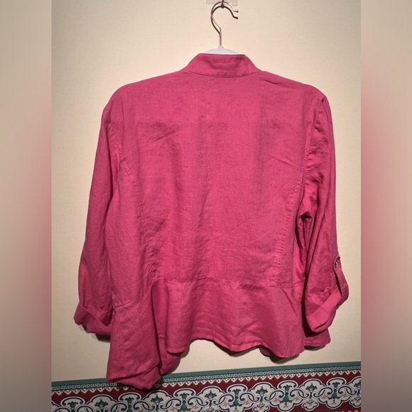 EUC Jones New York Womens Size L Pink 100% Linen Button Up Long Roll Tab Sleeve - Picture 3 of 3